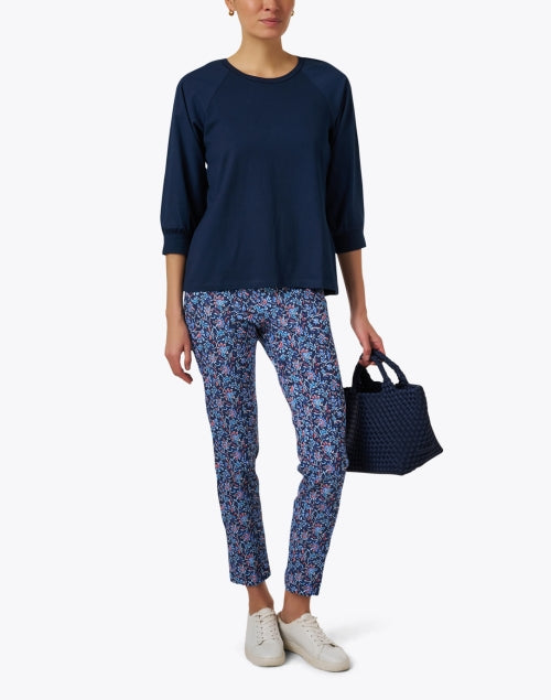 Navy Women's Cotton Puff Sleeve Casual Top for Everyday Wear