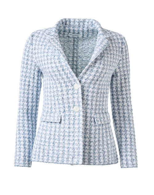 Stylish Amina Rubinacci Speranza Blue and White Checkered Pattern Cotton Blend Jacket for Weekday Wear