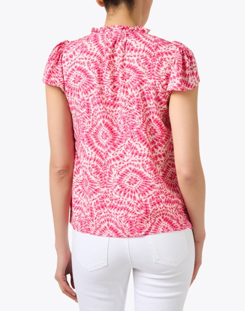 Sandra Lightweight Pink Printed Top with Tie Neck and Flutter Sleeves