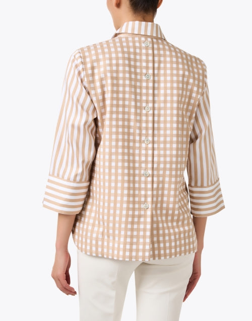 Aileen Women's Beige and White Striped Cotton Poplin Casual Top