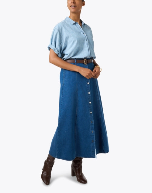 Stylish Xirena Spence Women's Blue Cotton Denim A-Line Skirt