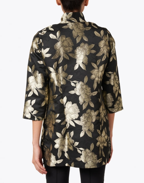 Stunning Rita Black and Gold Floral Embroidered Silk Women's Jacket for Fashionable Occasions