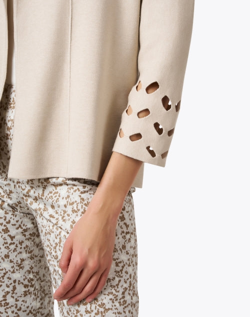 Beige Colored Cutout Design Knit Fashion Jacket
