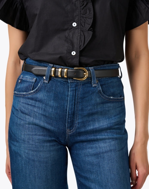 Stylish Kad Black 100% Leather Belt with Gold-Tone Hardware