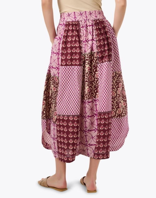 Stylish Women's Pink and Purple Multi - Print Patchwork Midi Skirt