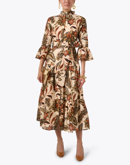 Stylish Beige Printed 100% Cotton Voile A-Line Roxie Dress
