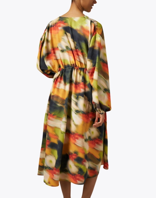 Veroma Abstract Multicolor Print Voluminous Drawstring Waist Dress