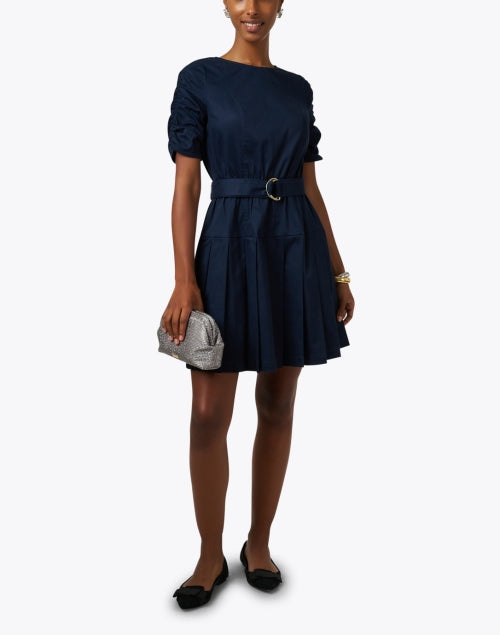 Navy Lilith Crisp Cotton Poplin Feminine Dress