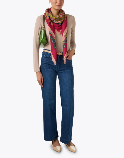 Versatile Lightweight Beige Jersey Round - Neck Long - Sleeve Top