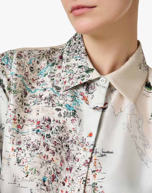 Italian Map Pattern Printed 100% Silk Men's and Women's Shirt