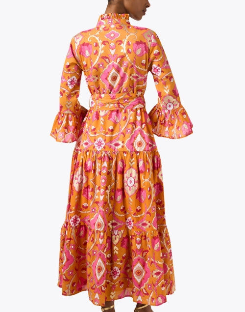 Stylish Orange Print 100% Cotton Voile A-line Roxie Dress