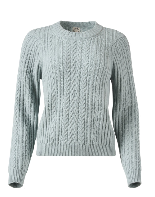 Ines de la Fressange's High - quality Blue Cable Knit Crew - neck Sweater