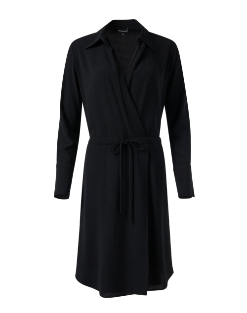 Stylish Adjustable-Waist Black Wrap-Style Shirt Dress by Emporio Armani