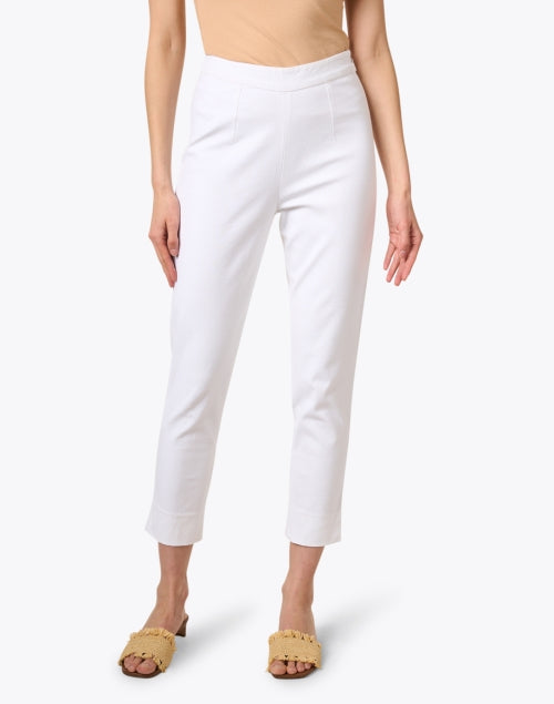 Stretchable White Cotton Lucy Pants for Women's Fashionable Bottoms