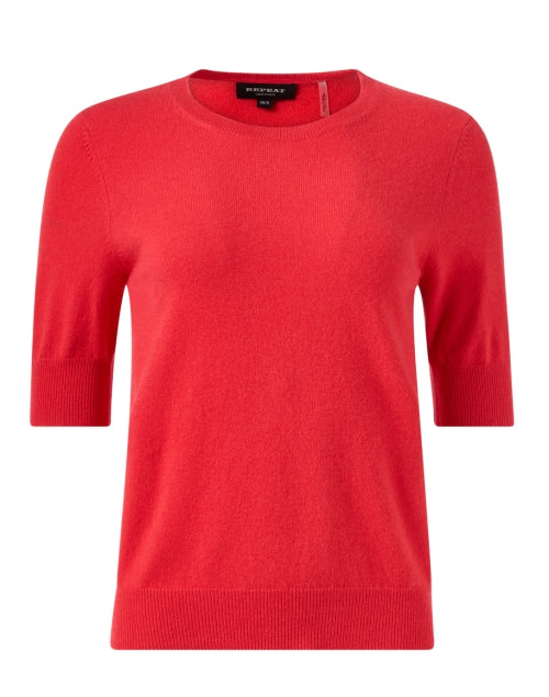 Stunning Red Short Sleeve 100% Cashmere Sweater for Women