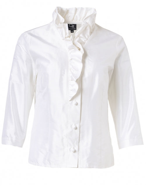 Stylish Celine White Silk Blouse with Ruffle Detailing