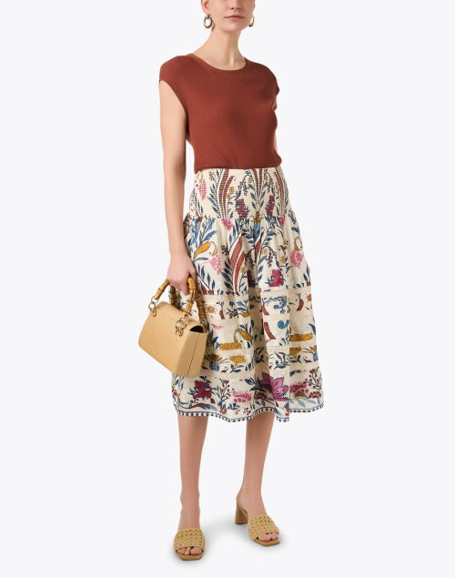 Fashionable Cream Multi - Pattern Printed Women's Skirt