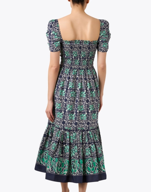 Stylish Navy and Green Print 100% Cotton Women's Dress