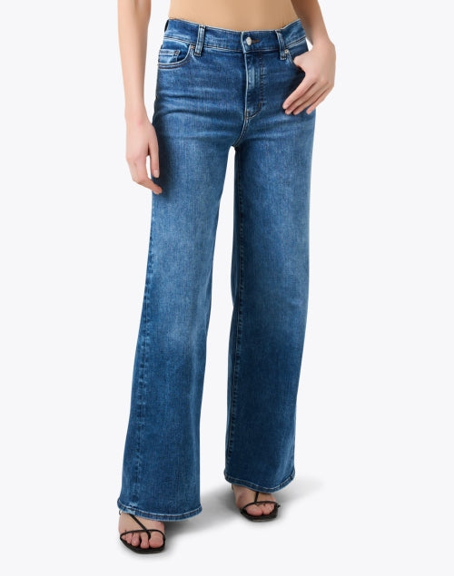 Frame's Stylish Blue Wash Ultra Wide Leg Stretch Denim Slim Palazzo Jeans for a Vintage Look