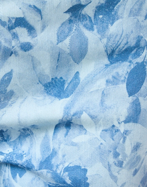 Women's Blue Floral Patterned Pull-On Cropped Cotton Stretch Pants