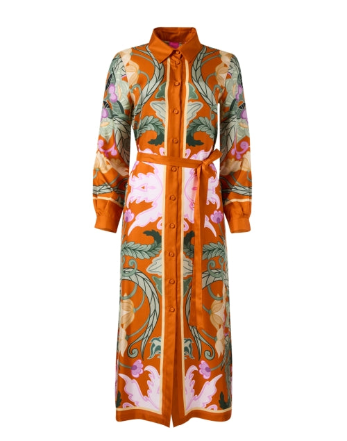 Franco Ferrari Orange Paisley Patterned Silk Women's Shirt Dress for New Season