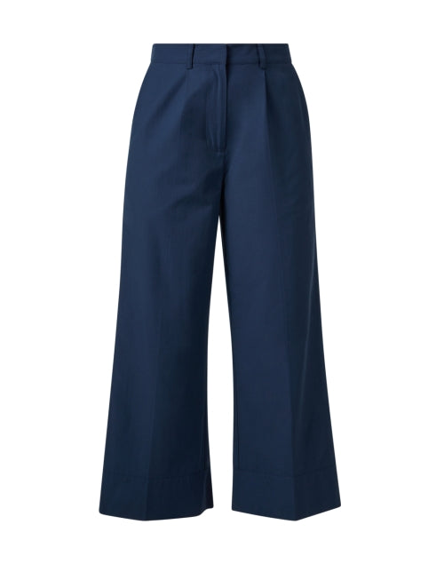 Navy Blue Wide-Leg Ankle-Length Women's Casual Cotton Blend Joya Trousers