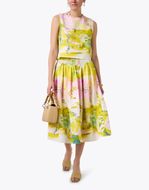 Stylish Fallon Skirt with Pink and Green Print in Linen Blend