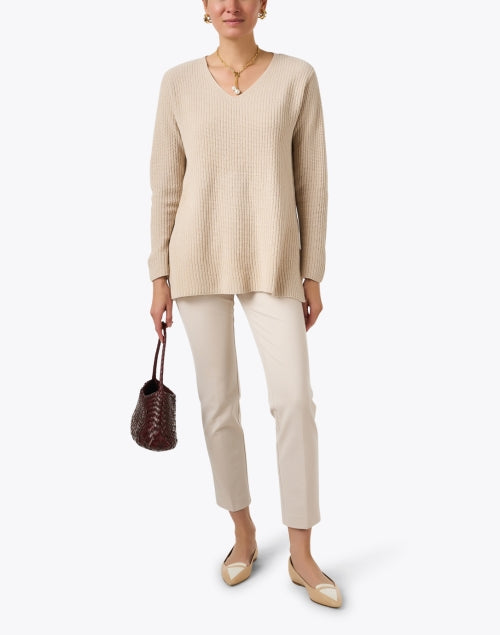 Stylish Beige 100% Cotton Relaxed Ribbed Sweater