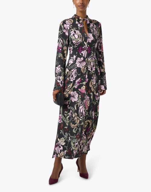 Elegant Pink Floral Print Twine Maxi Dress for Sophisticated Outings