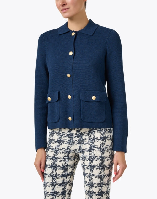 Navy Blue 100% Cotton Knitted Casual Cardigan for Weekday Wear