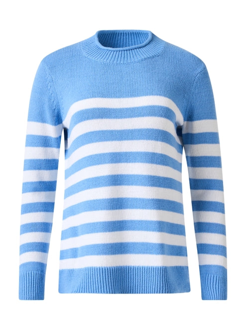 Stylish Blue and White Striped Cotton Blend Knit Sweater for Various Occasions
