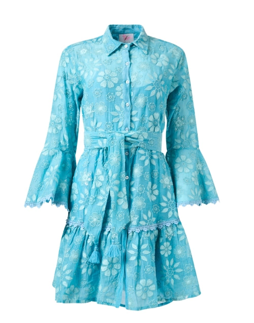 Stylish Blue Floral-Embroidered Women's Shirt Dress