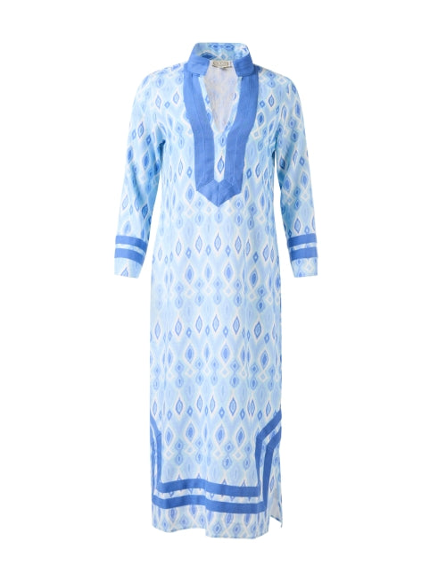 New Season Blue Ikat Stretch Cotton Tunics with Bold Trim