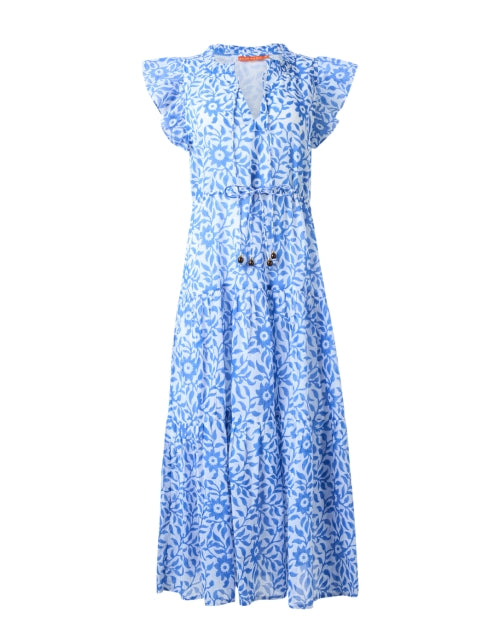 Stylish Jakarta Blue and White Cotton Women's Maxi Dress