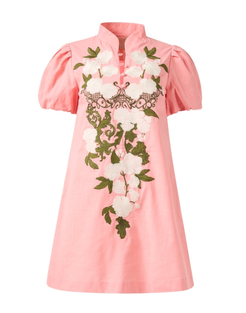Pink Luxury Embroidered Cotton Mini Dress - Elliana Style