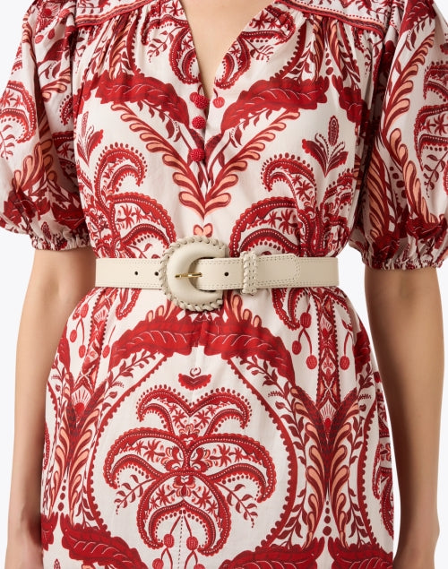 Elegant Ivory Leather Belt with Modern Round Buckle by B - Low the Belt
