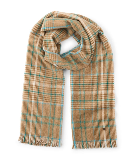 Marc Cain's Fashionable Brown Checked Wool Scarf for Seasonal Layering