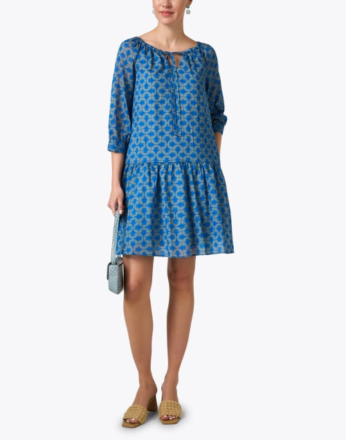 Stylish Blue Dress with Geometric Prints for Women