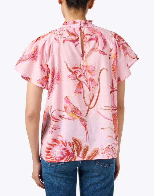 Delightful Pink Bird-Printed Cotton Women's Blouse Top