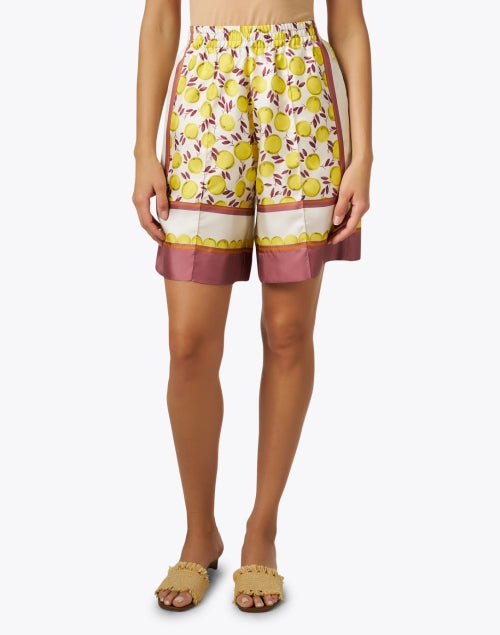 Retro-Style Bold Lemon Print 100% Silk Chic Shorts