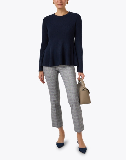 Navy Blue 100% Pure Cashmere Women's Peplum Style Sweater for Fall