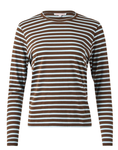 Stylish Brown and Light Blue Striped Women's Long Sleeve Top