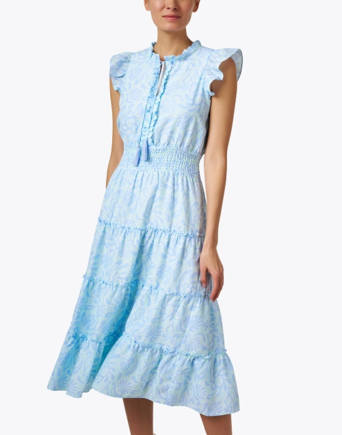 Stylish Blue and Aqua Hued Silk Blend Women's Midi Dress