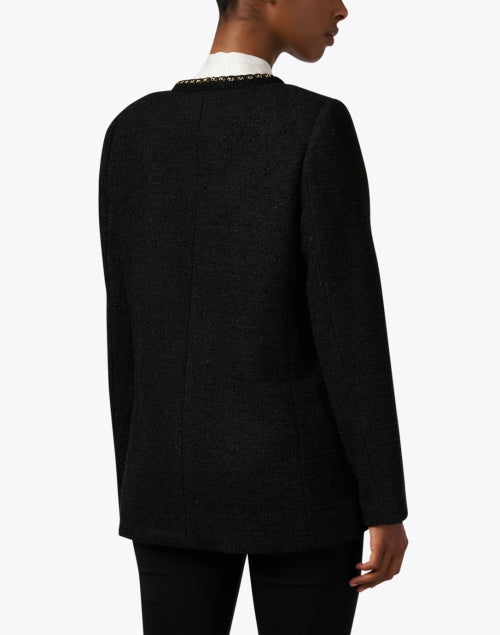 Stylish Black Metallic Tweed Men's Jacket with Gold Accents
