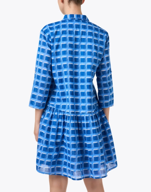 Fashionable Deauville Blue Check Pattern Printed Women's Shirt Dress