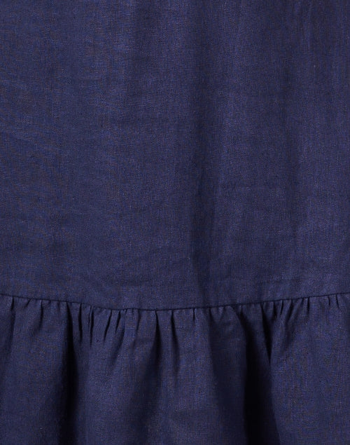 Stylish Navy Linen Blend Ruffle Hem A-Line Dress for Beach