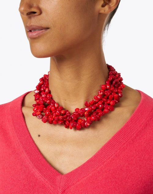 Kenneth Jay Lane Turquoise Coral Three - Strand Gold - Plated Hook Closure Necklace