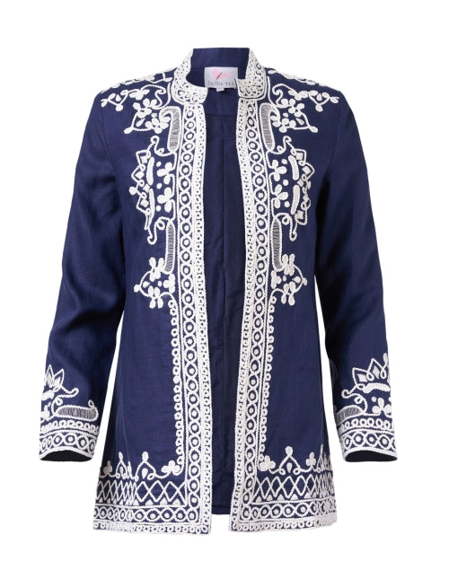 Navy Blue Embroidered Linen Ceci Jacket for Warm Weather