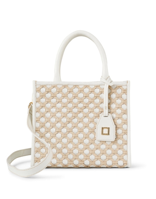 Elegant Ayesha White and Tan Leather Handheld Tote Bag