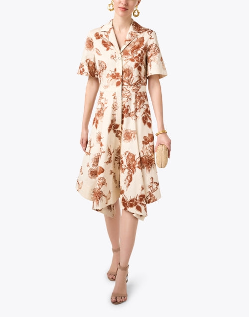 Floral Print Cotton Cream Shirt-style Dress for Women